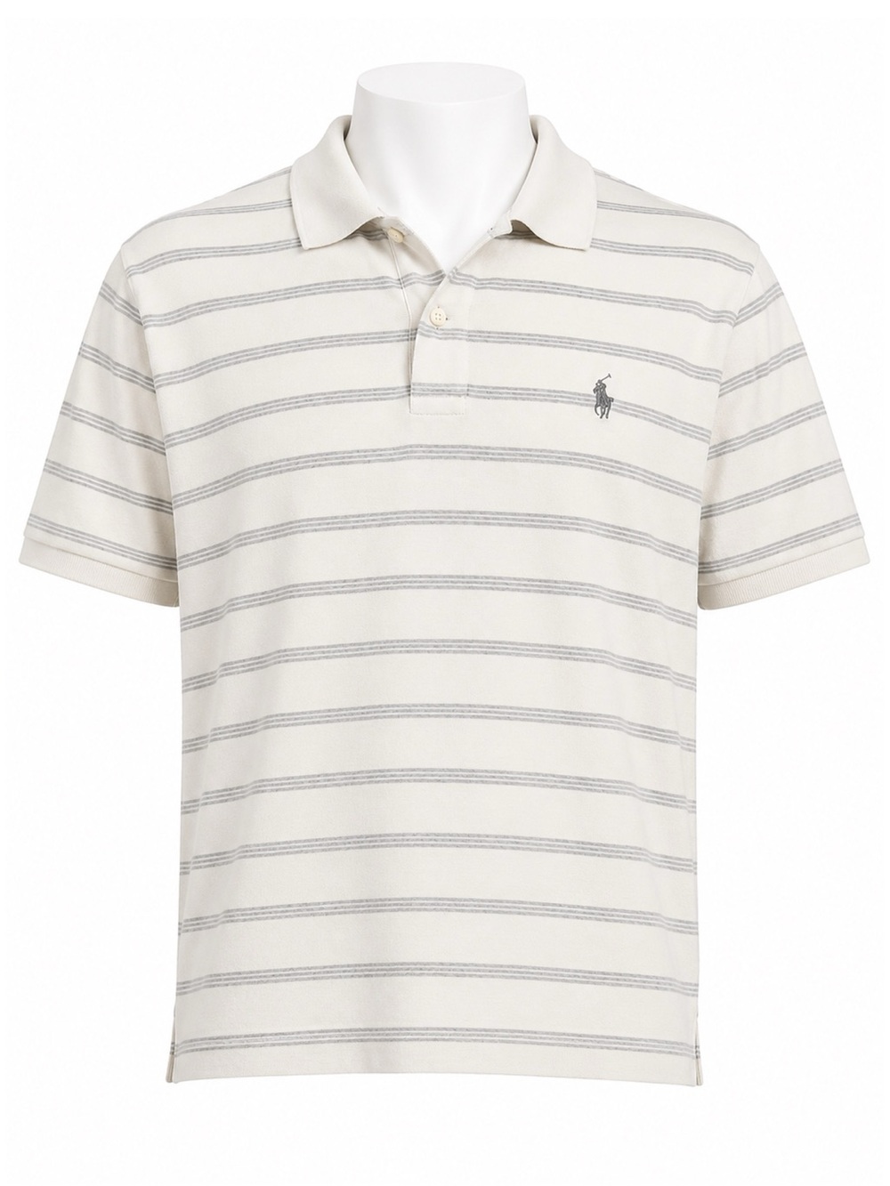Size L Polo Ralph Lauren Men’s Cream Gray Striped Cotton Polo Shirt Classic Fit